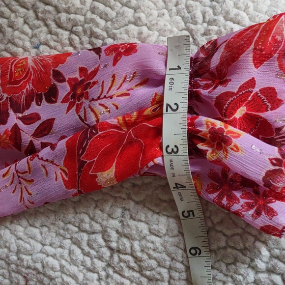 Skies Are Blue XS Semi Sheer Floral Metallic Tiered V-Neck Maxi Dress - Picture 7 of 16